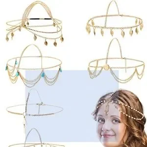 8 Pieces Gold Head Chain Jewelry Boho Headband Head Chain Coins Pearl Tassel Cha Boutique | Accessories | 8 Pieces Gold Head Chain Jewelry  main image 2